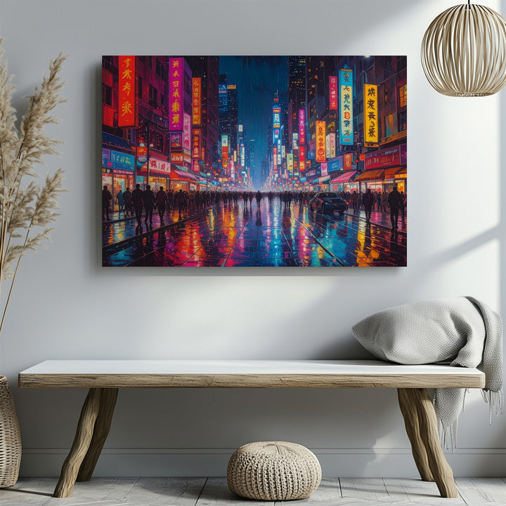 Neon Alley Rush Canvas – Cyberpunk Night Scene in Futuristic Asian Metropolis - Gifitto