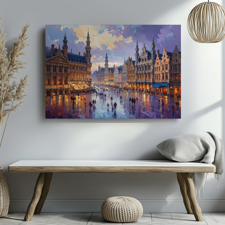 Twilight Square Canvas – Impressionist European Plaza Scene - Gifitto