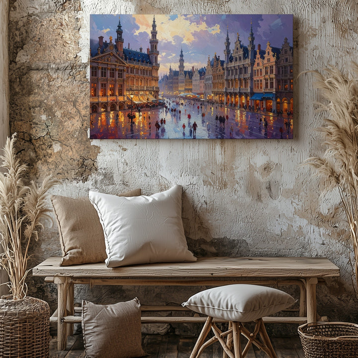 Twilight Square Canvas – Impressionist European Plaza Scene - Gifitto