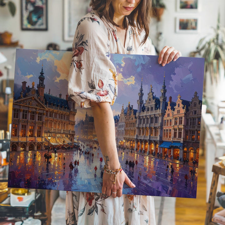 Twilight Square Canvas – Impressionist European Plaza Scene - Gifitto