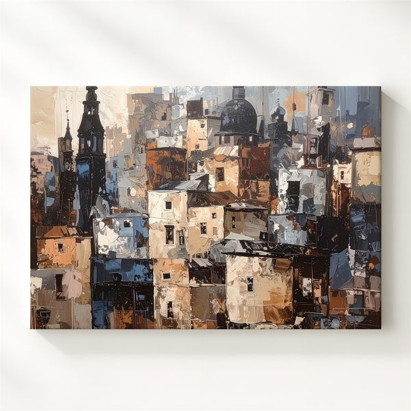 Cubist Skyline Canvas – Textured Cityscape with Domes and Spires - Gifitto