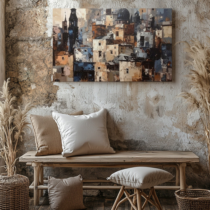 Cubist Skyline Canvas – Textured Cityscape with Domes and Spires - Gifitto