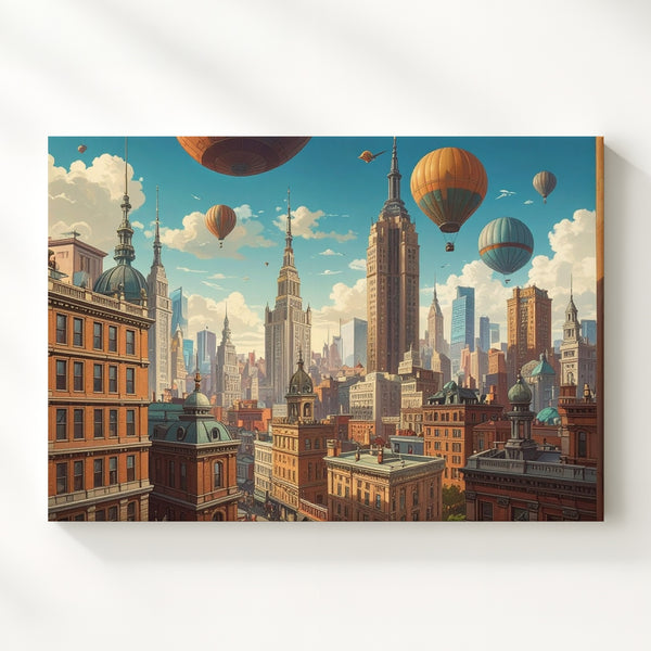Dreambound City Canvas – Surreal Futuristic Skyline with Floating Balloons - Gifitto