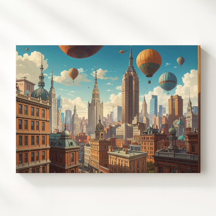 Dreambound City Canvas – Surreal Futuristic Skyline with Floating Balloons - Gifitto