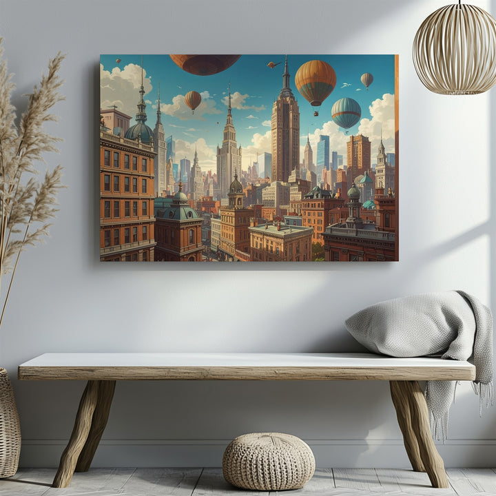 Dreambound City Canvas – Surreal Futuristic Skyline with Floating Balloons - Gifitto