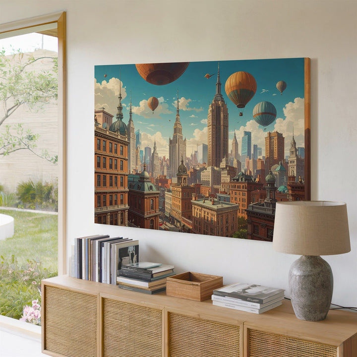 Dreambound City Canvas – Surreal Futuristic Skyline with Floating Balloons - Gifitto