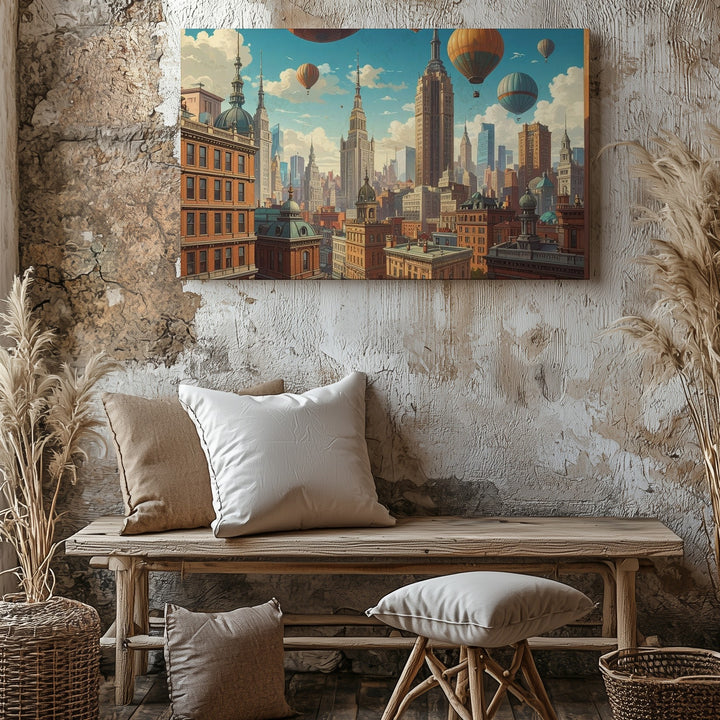 Dreambound City Canvas – Surreal Futuristic Skyline with Floating Balloons - Gifitto