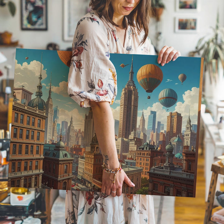 Dreambound City Canvas – Surreal Futuristic Skyline with Floating Balloons - Gifitto