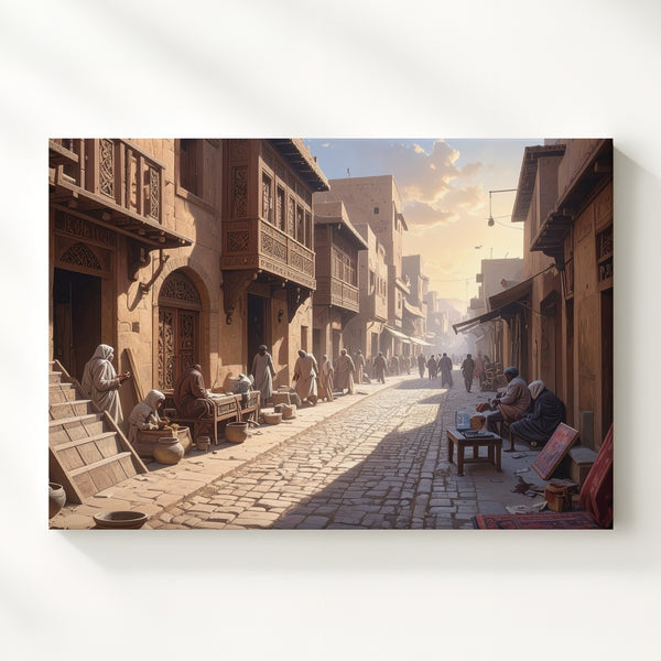 Golden Alleyway Canvas – Sunlit Village Street with Cobblestones and Tradition - Gifitto
