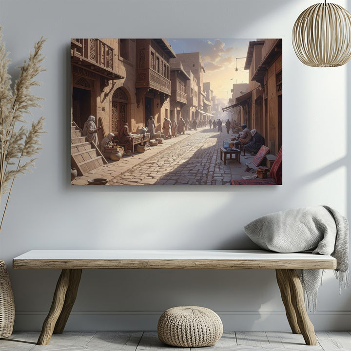 Golden Alleyway Canvas – Sunlit Village Street with Cobblestones and Tradition - Gifitto