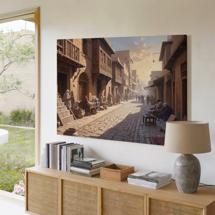 Golden Alleyway Canvas – Sunlit Village Street with Cobblestones and Tradition - Gifitto