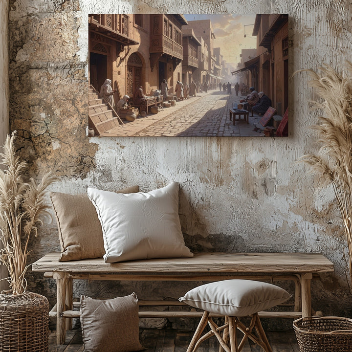 Golden Alleyway Canvas – Sunlit Village Street with Cobblestones and Tradition - Gifitto