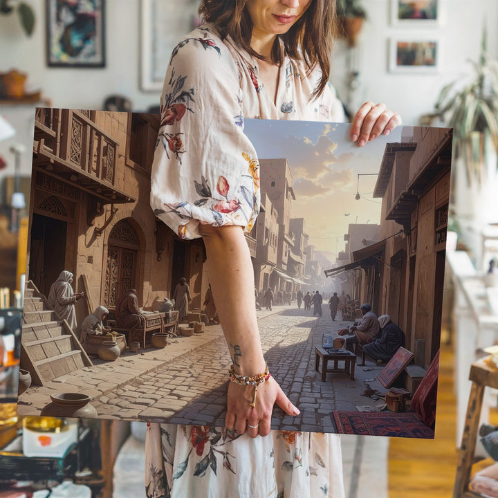 Golden Alleyway Canvas – Sunlit Village Street with Cobblestones and Tradition - Gifitto