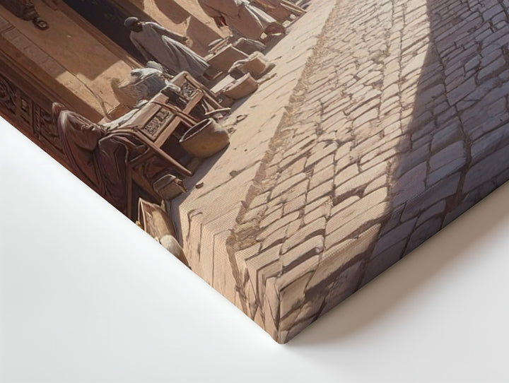 Golden Alleyway Canvas – Sunlit Village Street with Cobblestones and Tradition - Gifitto