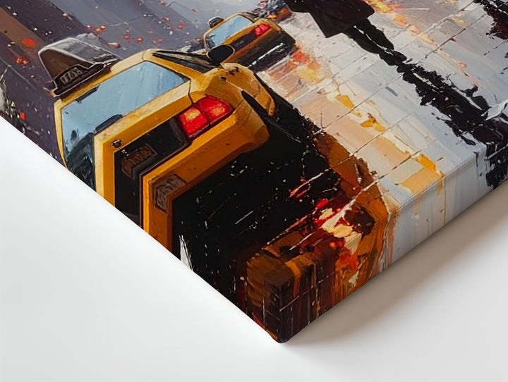 Rainy Metropolis Canvas – Cinematic City Street with Yellow Taxi Reflections - Gifitto