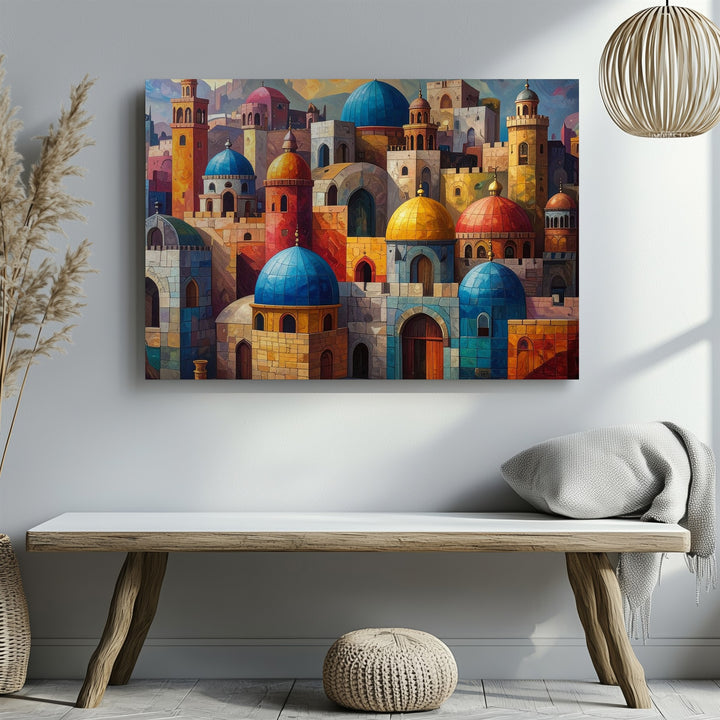 Whimsical Dome City Canvas – Colorful Storybook Architecture Wall Art - Gifitto