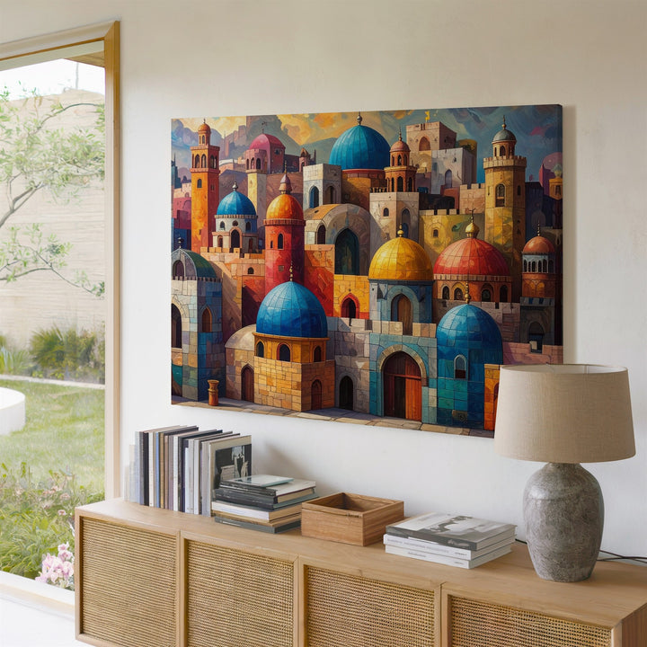 Whimsical Dome City Canvas – Colorful Storybook Architecture Wall Art - Gifitto