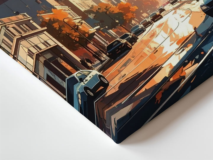 Sunset Geometry Canvas – Minimalist Urban Street Scene in Vector Style - Gifitto