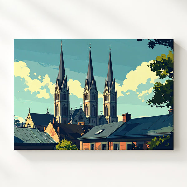 Gothic Spires Canvas – Minimalist European Cathedral Cityscape - Gifitto