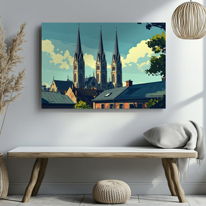 Gothic Spires Canvas – Minimalist European Cathedral Cityscape - Gifitto