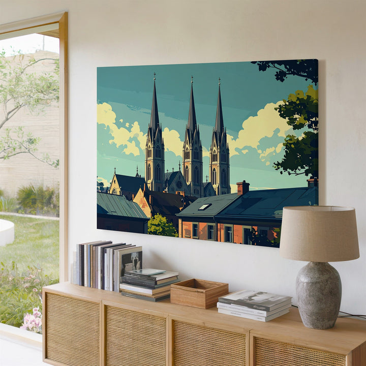 Gothic Spires Canvas – Minimalist European Cathedral Cityscape - Gifitto