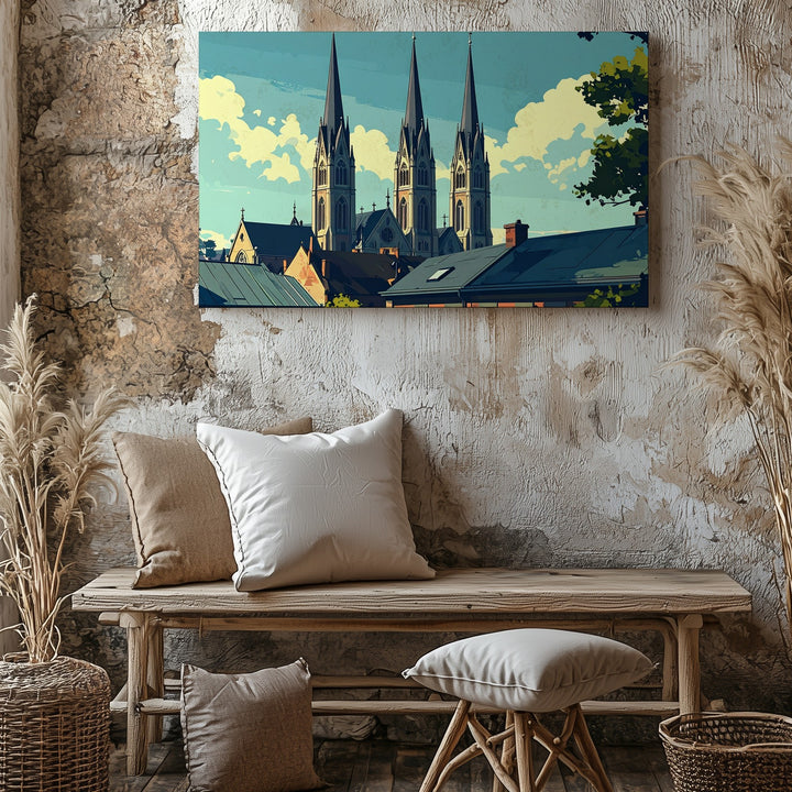 Gothic Spires Canvas – Minimalist European Cathedral Cityscape - Gifitto