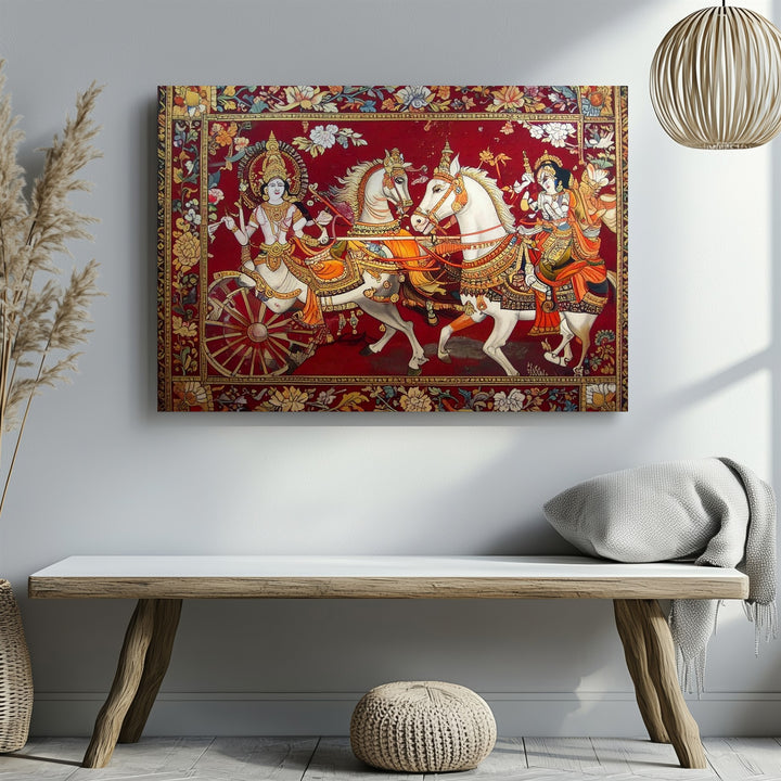 Divine Chariot Canvas – Traditional Indian Mythology Wall Art - Gifitto