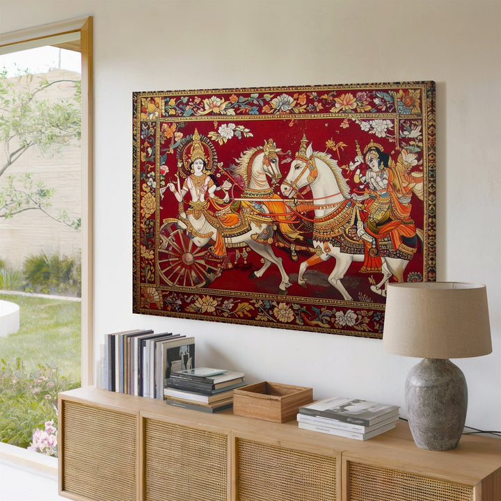 Divine Chariot Canvas – Traditional Indian Mythology Wall Art - Gifitto
