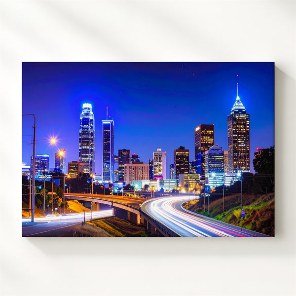 Neon Drive Canvas – Night Cityscape with Light Trails and Skyline Glow - Gifitto