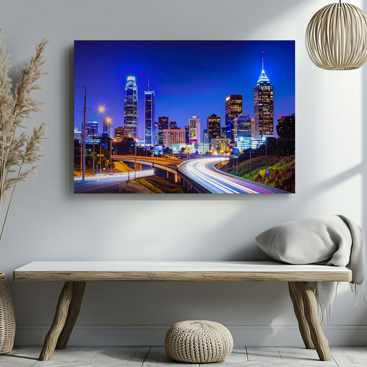 Neon Drive Canvas – Night Cityscape with Light Trails and Skyline Glow - Gifitto