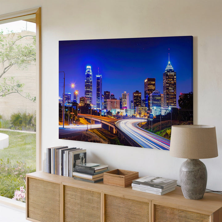 Neon Drive Canvas – Night Cityscape with Light Trails and Skyline Glow - Gifitto