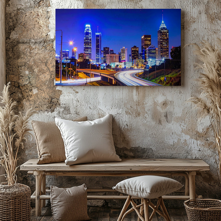 Neon Drive Canvas – Night Cityscape with Light Trails and Skyline Glow - Gifitto