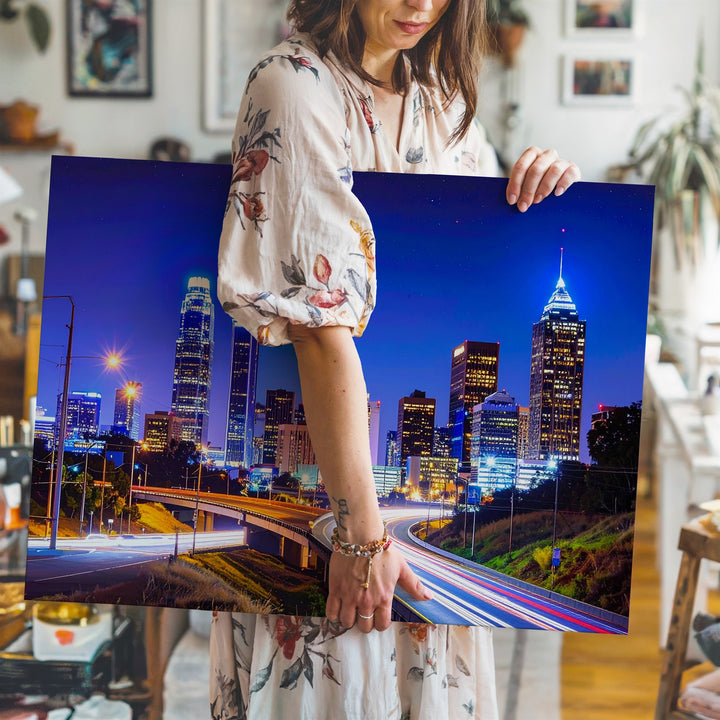 Neon Drive Canvas – Night Cityscape with Light Trails and Skyline Glow - Gifitto