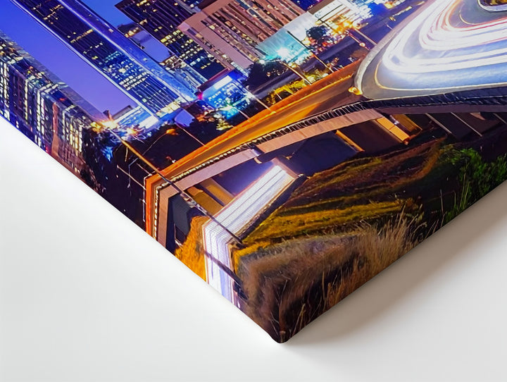 Neon Drive Canvas – Night Cityscape with Light Trails and Skyline Glow - Gifitto
