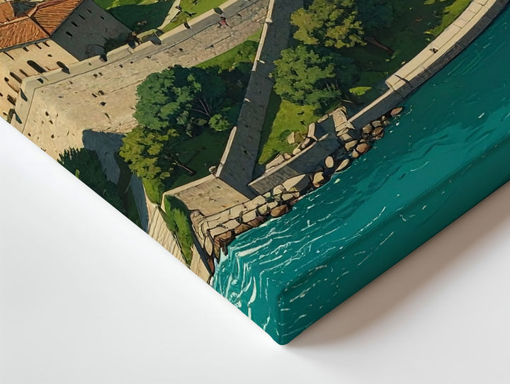 Riverside Fortress Canvas – Aerial Historical Castle Wall Art - Gifitto