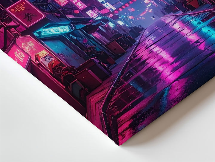 Neon Alley Canvas – Cyberpunk Night Scene with Asian City Lights - Gifitto