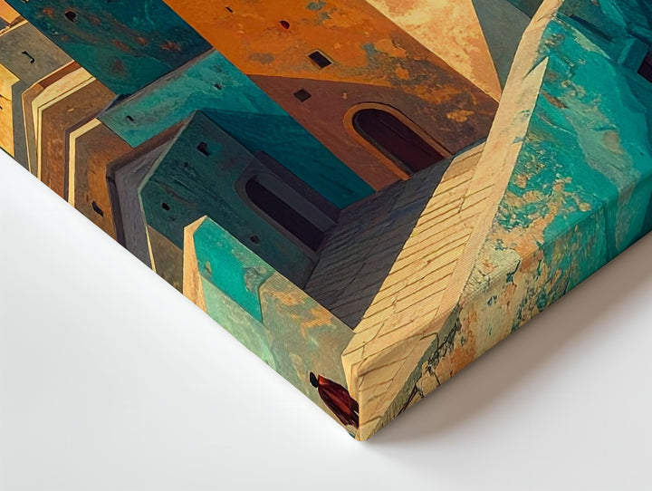 Golden Desert Town Canvas – Minimalist Adobe Village Wall Art - Gifitto