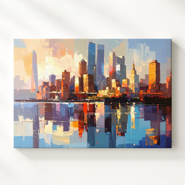 Sunset Reflection Cityscape Canvas – Futuristic Urban Skyline Wall Art - Gifitto