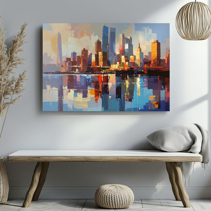 Sunset Reflection Cityscape Canvas – Futuristic Urban Skyline Wall Art - Gifitto