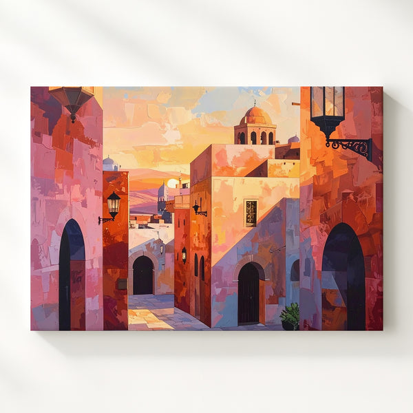 Sunset Desert Alley Canvas – Stylized Middle Eastern Cityscape Wall Art - Gifitto