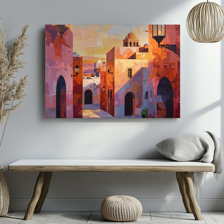 Sunset Desert Alley Canvas – Stylized Middle Eastern Cityscape Wall Art - Gifitto