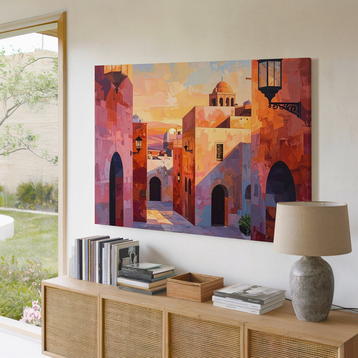 Sunset Desert Alley Canvas – Stylized Middle Eastern Cityscape Wall Art - Gifitto
