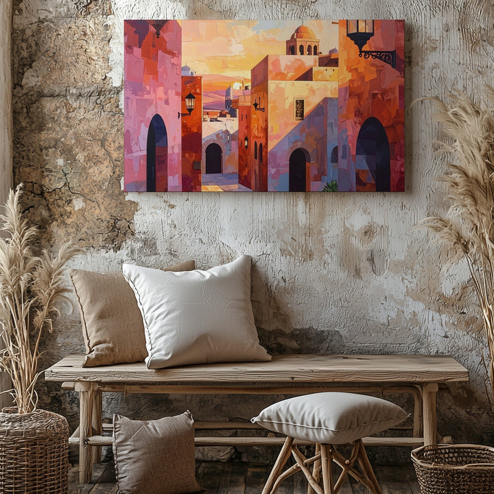 Sunset Desert Alley Canvas – Stylized Middle Eastern Cityscape Wall Art - Gifitto