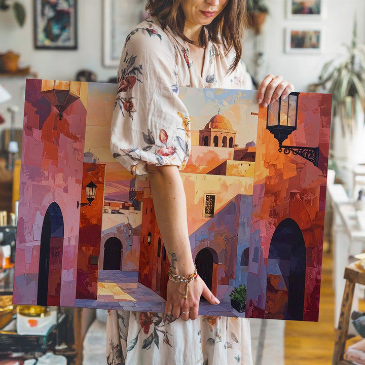 Sunset Desert Alley Canvas – Stylized Middle Eastern Cityscape Wall Art - Gifitto