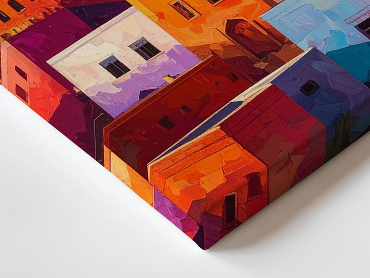 Abstract Hilltop Town Canvas – Colorful Middle Eastern Landscape Art - Gifitto