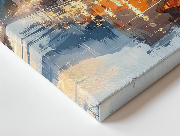 Amber Dusk Reflections Canvas – Romantic European City Street at Twilight - Gifitto