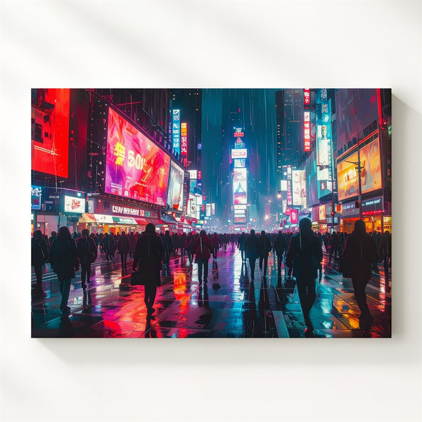 Neon Pulse City Canvas – Futuristic Cyberpunk Night Street Art - Gifitto