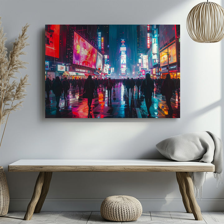 Neon Pulse City Canvas – Futuristic Cyberpunk Night Street Art - Gifitto