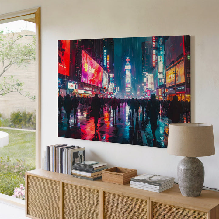 Neon Pulse City Canvas – Futuristic Cyberpunk Night Street Art - Gifitto