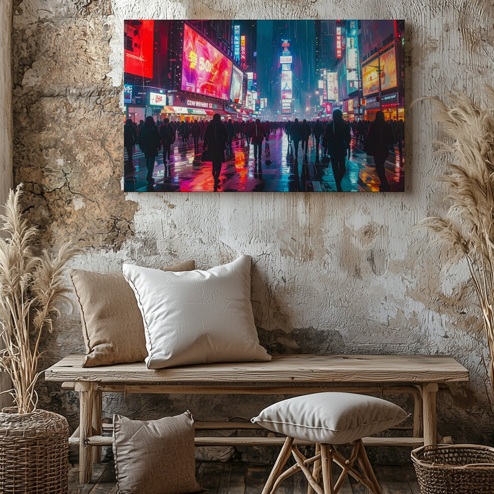 Neon Pulse City Canvas – Futuristic Cyberpunk Night Street Art - Gifitto